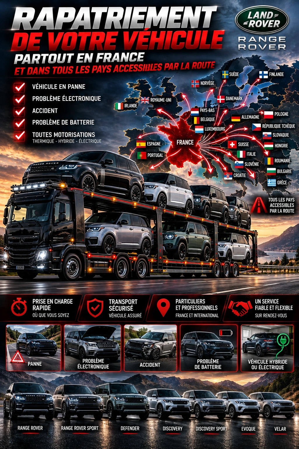 Rapatriement automobile partout en France et dans tous les pays d'Europe accessibles par la route